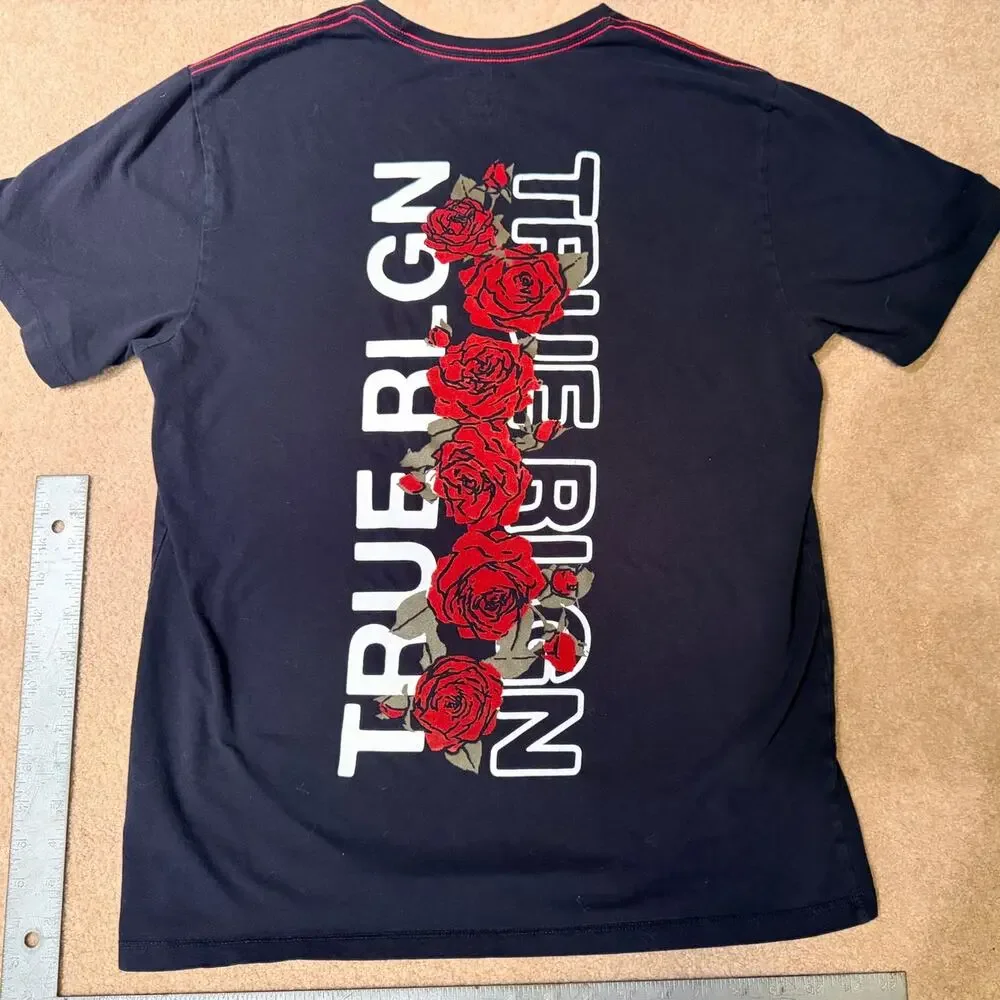 True Religion Men’s Black Rose Horseshoe Graphic T-Shirt - Size L
